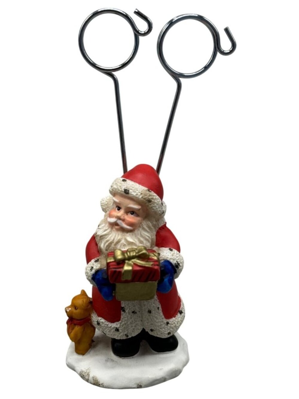 Christmas Santa Claus Figurine Photo Holder With Metal Wire Stand 4.5" Tall READ